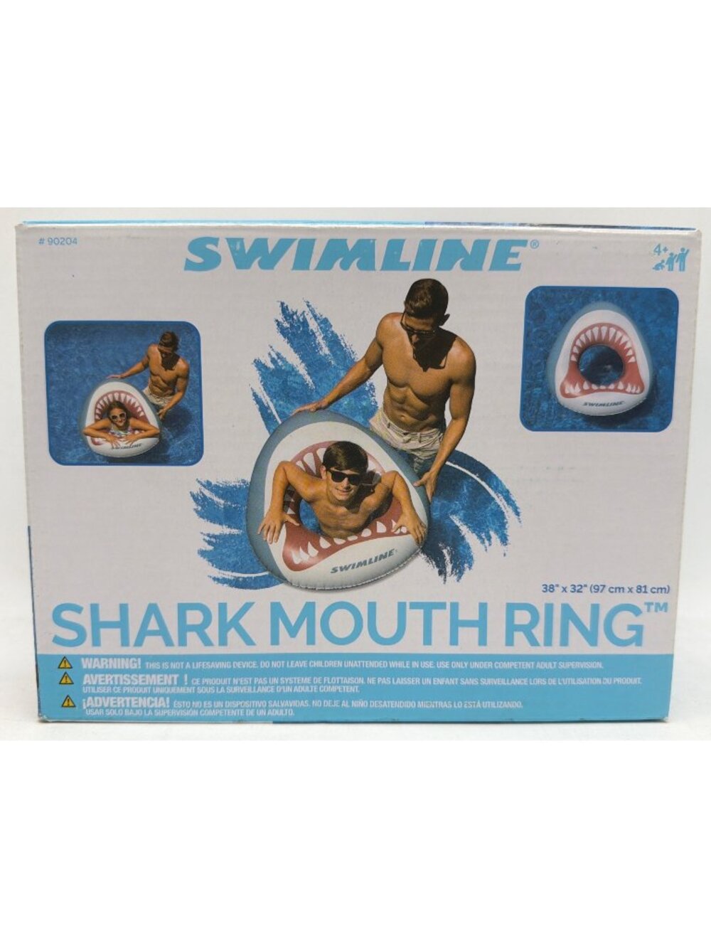 Swimline Shark Mouth Ring Inflatable Pool Float 38" X 32" Fun Shark Design Durab